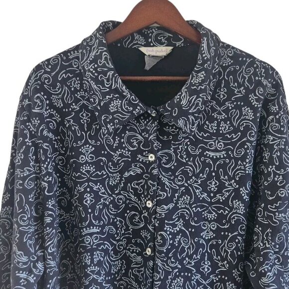 Fresh Produce Black White Print Button Front Cotton Beach Top Shirt Size 2X - Picture 2 of 7